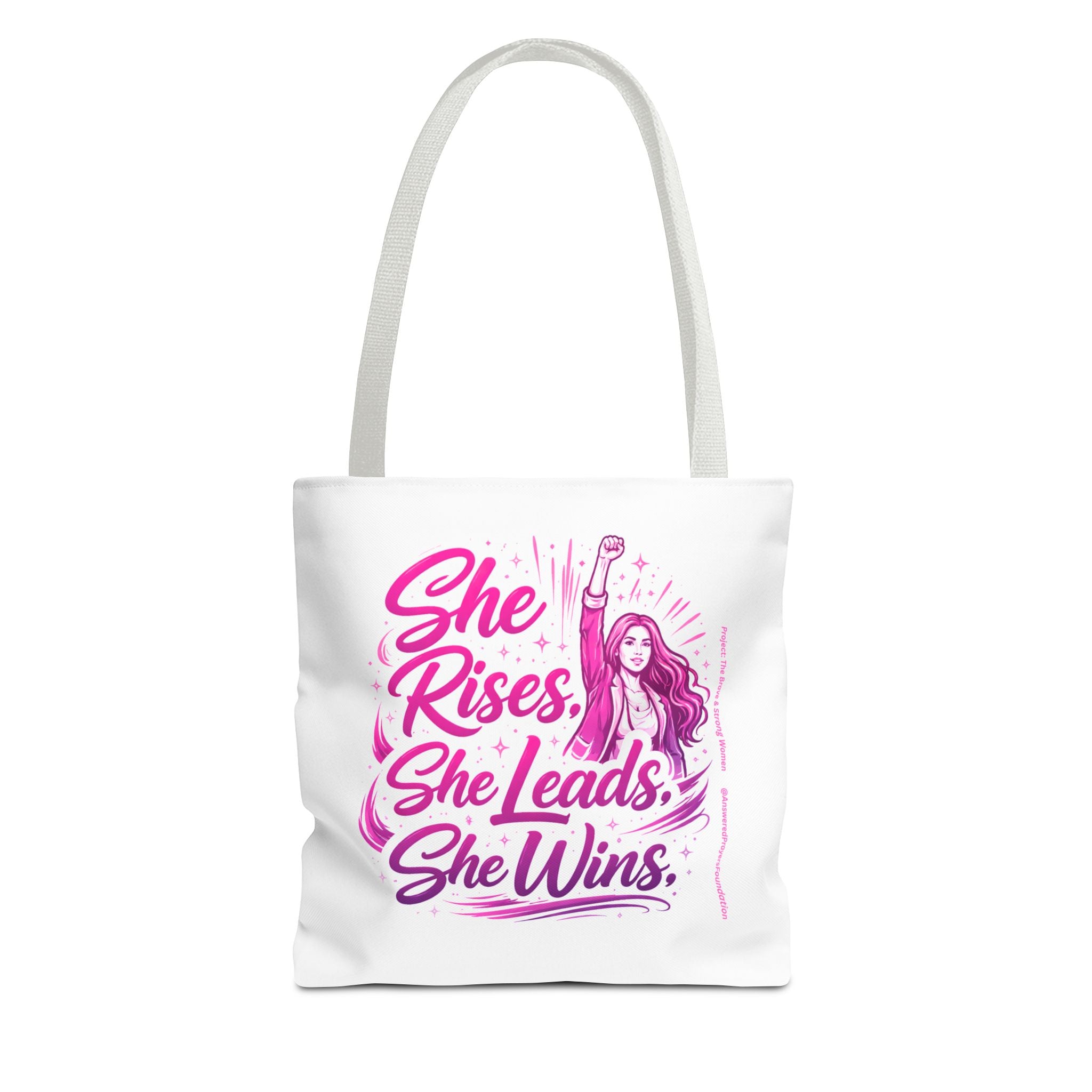 She Rises She Leads She Wins Tote Bag | Feminist Empowerment Graphic
