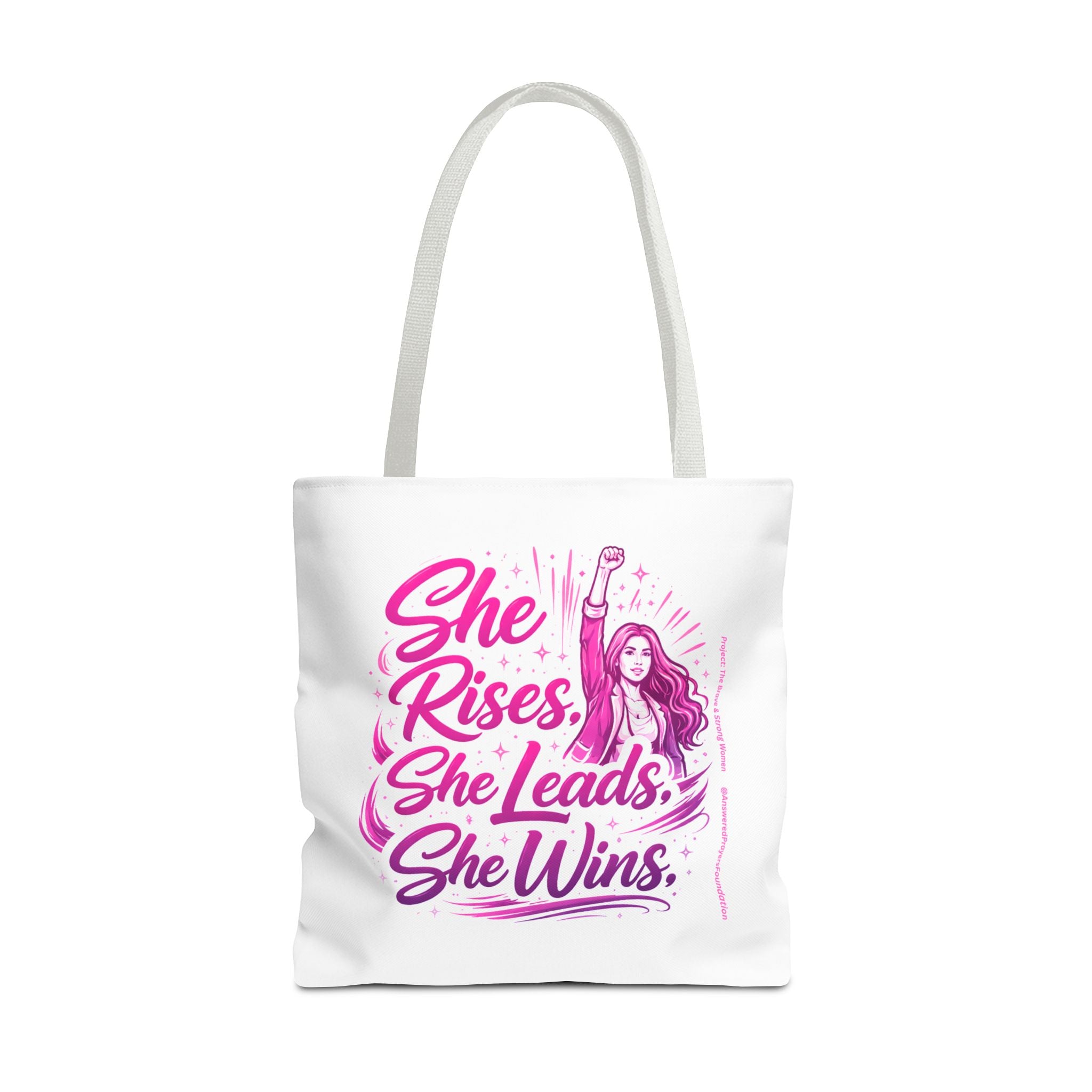 She Rises She Leads She Wins Tote Bag | Feminist Empowerment Graphic