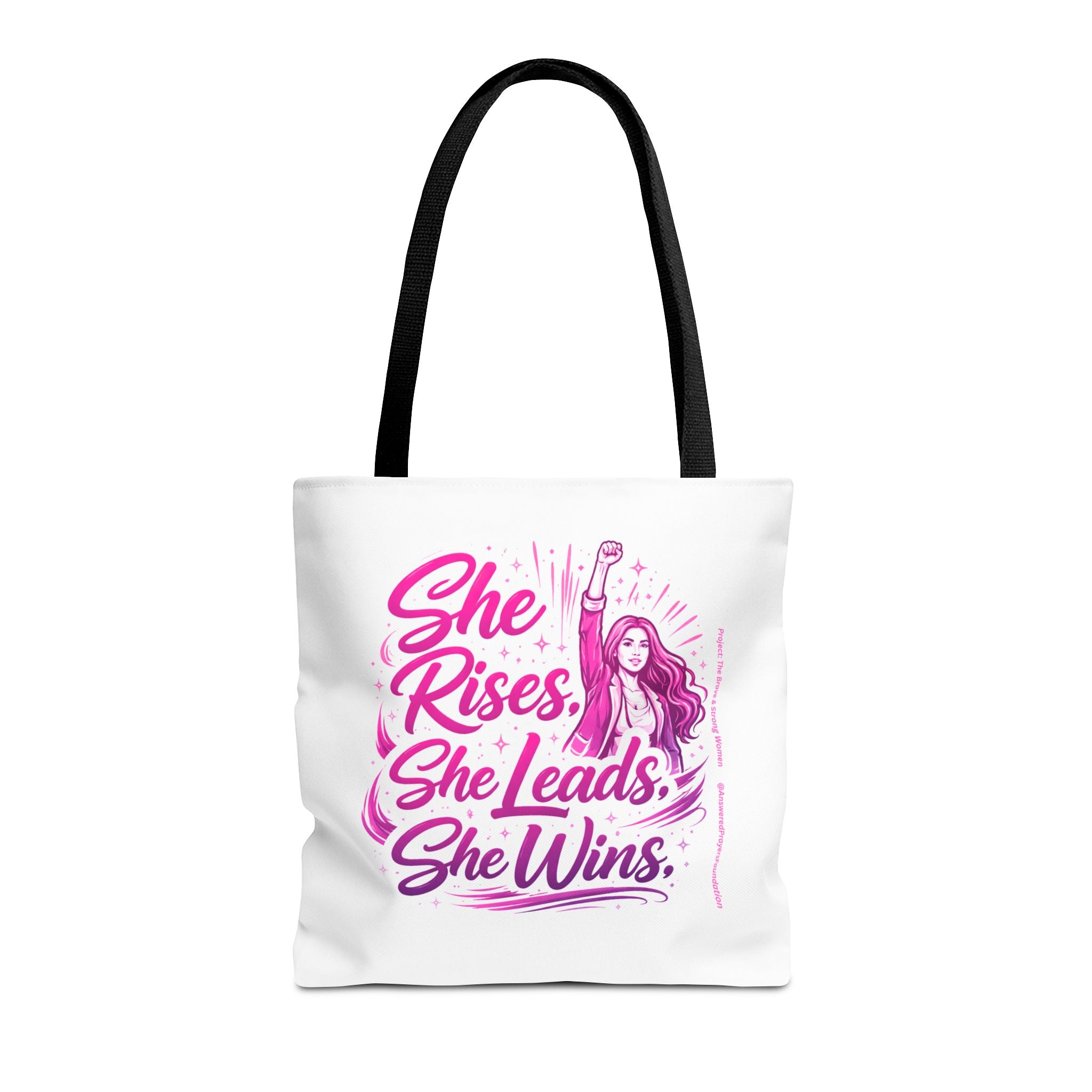 She Rises She Leads She Wins Tote Bag | Feminist Empowerment Graphic